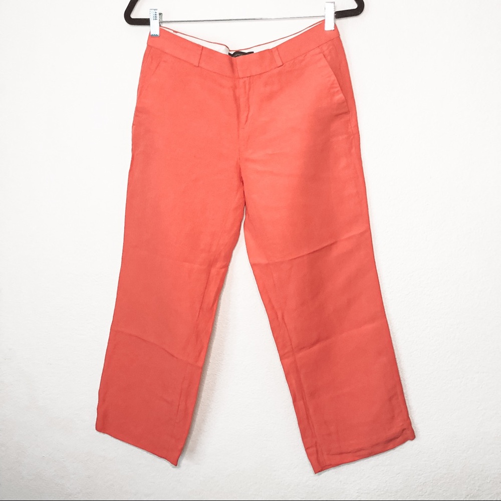 Banana Republic Logan Bright Orange Cropped Linen Pants Size 2